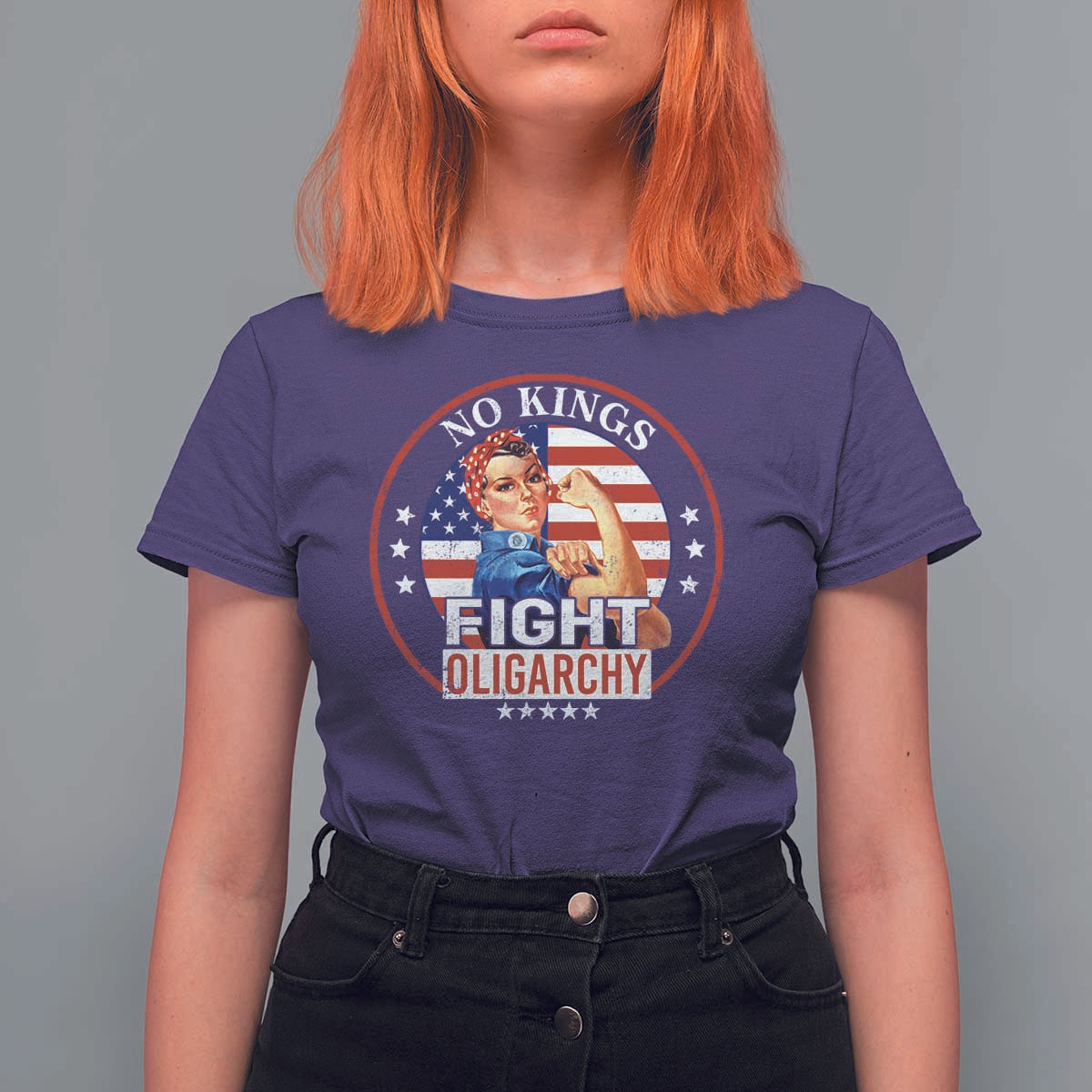 No Kings Fight Oligarchy T Shirt For Women Woman's Girl Vintage America Flag - Wonder Print Shop