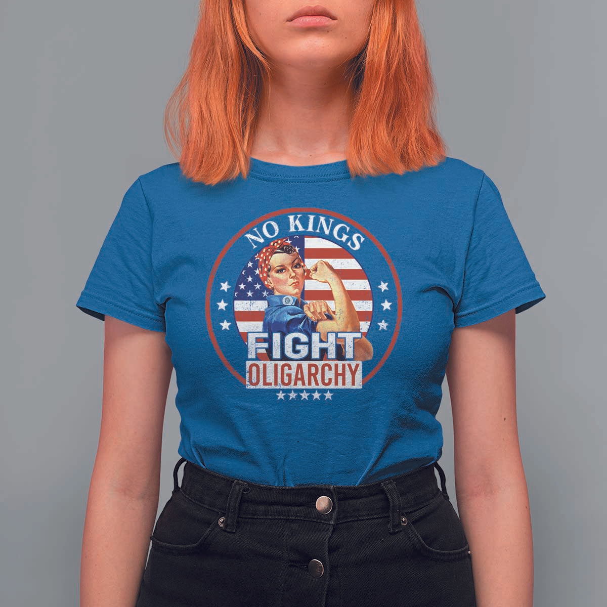 No Kings Fight Oligarchy T Shirt For Women Woman's Girl Vintage America Flag - Wonder Print Shop