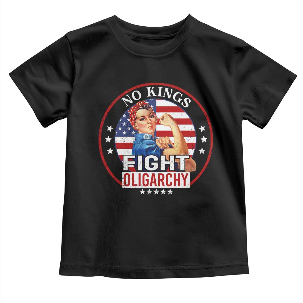 No Kings Fight Oligarchy Toddler T Shirt Woman's Girl Vintage America Flag - Wonder Print Shop