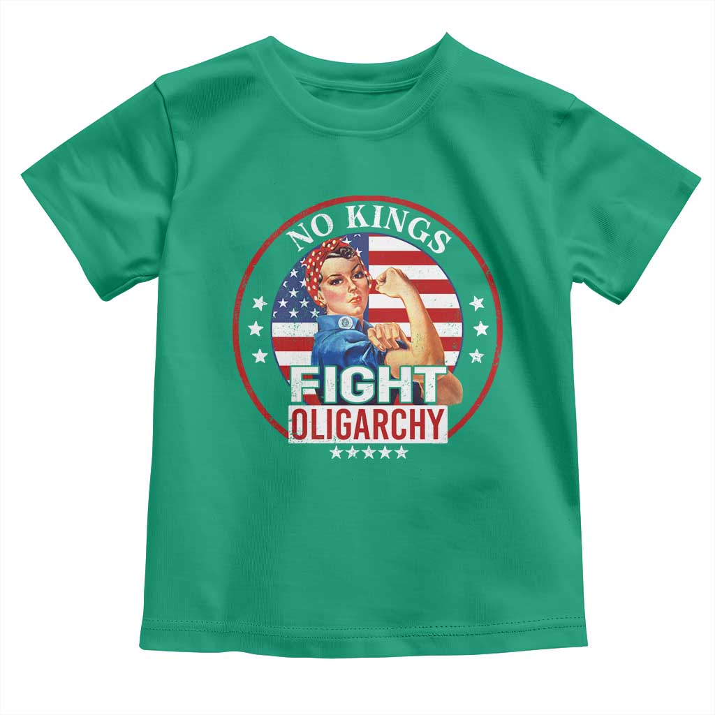 No Kings Fight Oligarchy Toddler T Shirt Woman's Girl Vintage America Flag - Wonder Print Shop