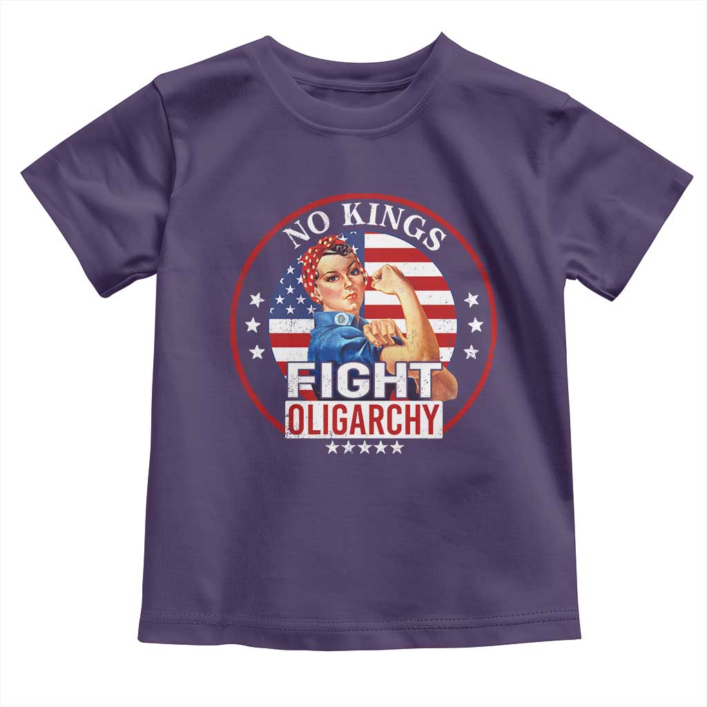 No Kings Fight Oligarchy Toddler T Shirt Woman's Girl Vintage America Flag - Wonder Print Shop
