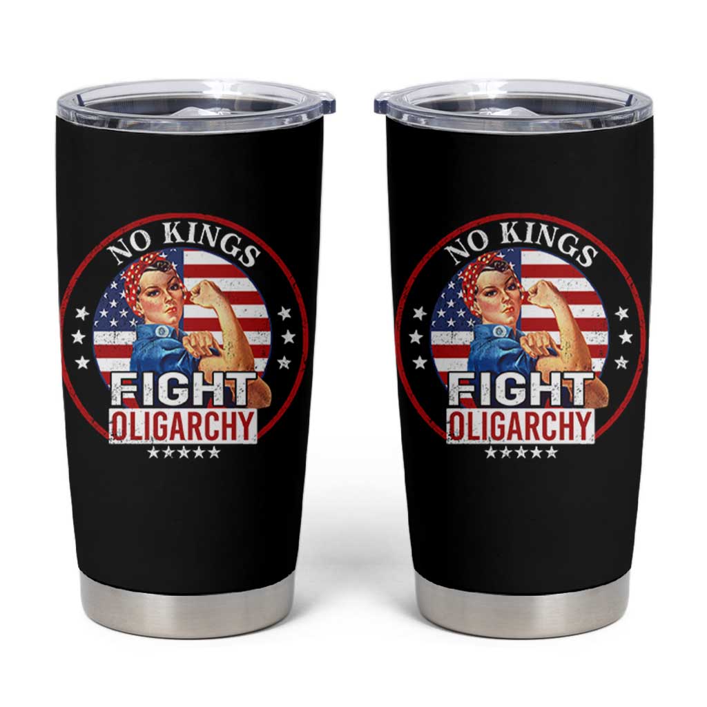 No Kings Fight Oligarchy Tumbler Cup Woman's Girl Vintage America Flag - Wonder Print Shop
