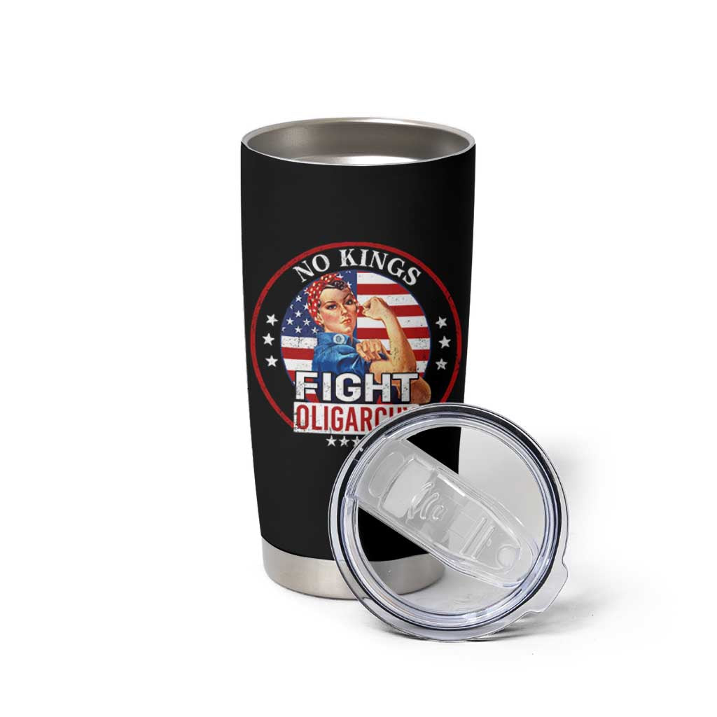No Kings Fight Oligarchy Tumbler Cup Woman's Girl Vintage America Flag - Wonder Print Shop