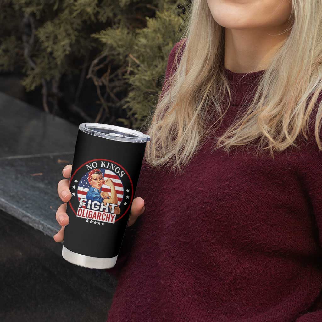 No Kings Fight Oligarchy Tumbler Cup Woman's Girl Vintage America Flag - Wonder Print Shop