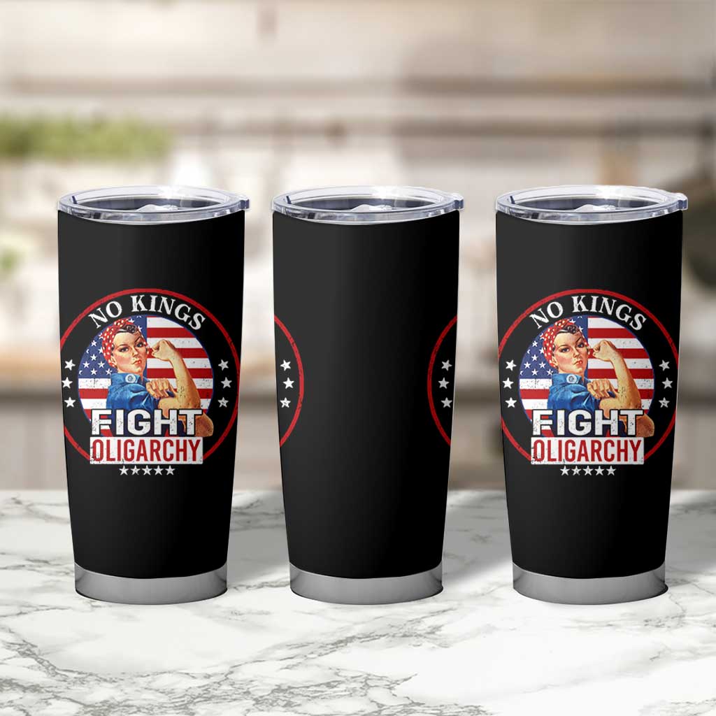 No Kings Fight Oligarchy Tumbler Cup Woman's Girl Vintage America Flag - Wonder Print Shop