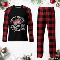 Funny Keep The Immigrants Deport The Racists Plaid Pajama Set Floral Butterfly - Wonder Print Shop