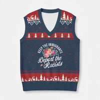 Funny Keep The Immigrants Deport The Racists V-Neck Knit Sweater Vest Floral Butterfly - Wonder Print Shop
