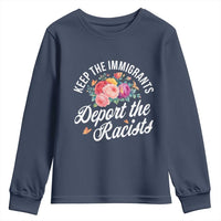 Funny Keep The Immigrants Deport The Racists Youth Sweatshirt Floral Butterfly - Wonder Print Shop
