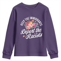 Funny Keep The Immigrants Deport The Racists Youth Sweatshirt Floral Butterfly - Wonder Print Shop