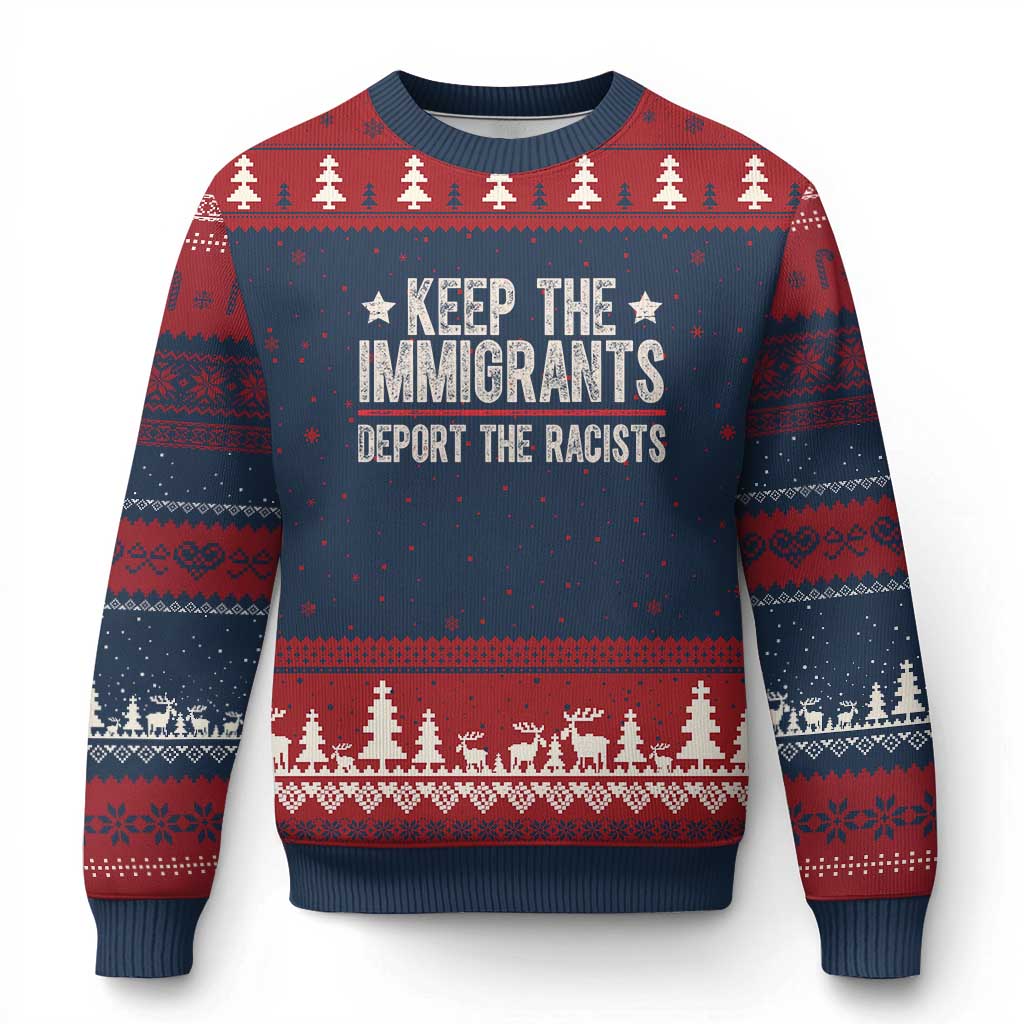 Keep The Immigrants Deport The Racists Ugly Christmas Sweater Vintage Star - Wonder Print Shop