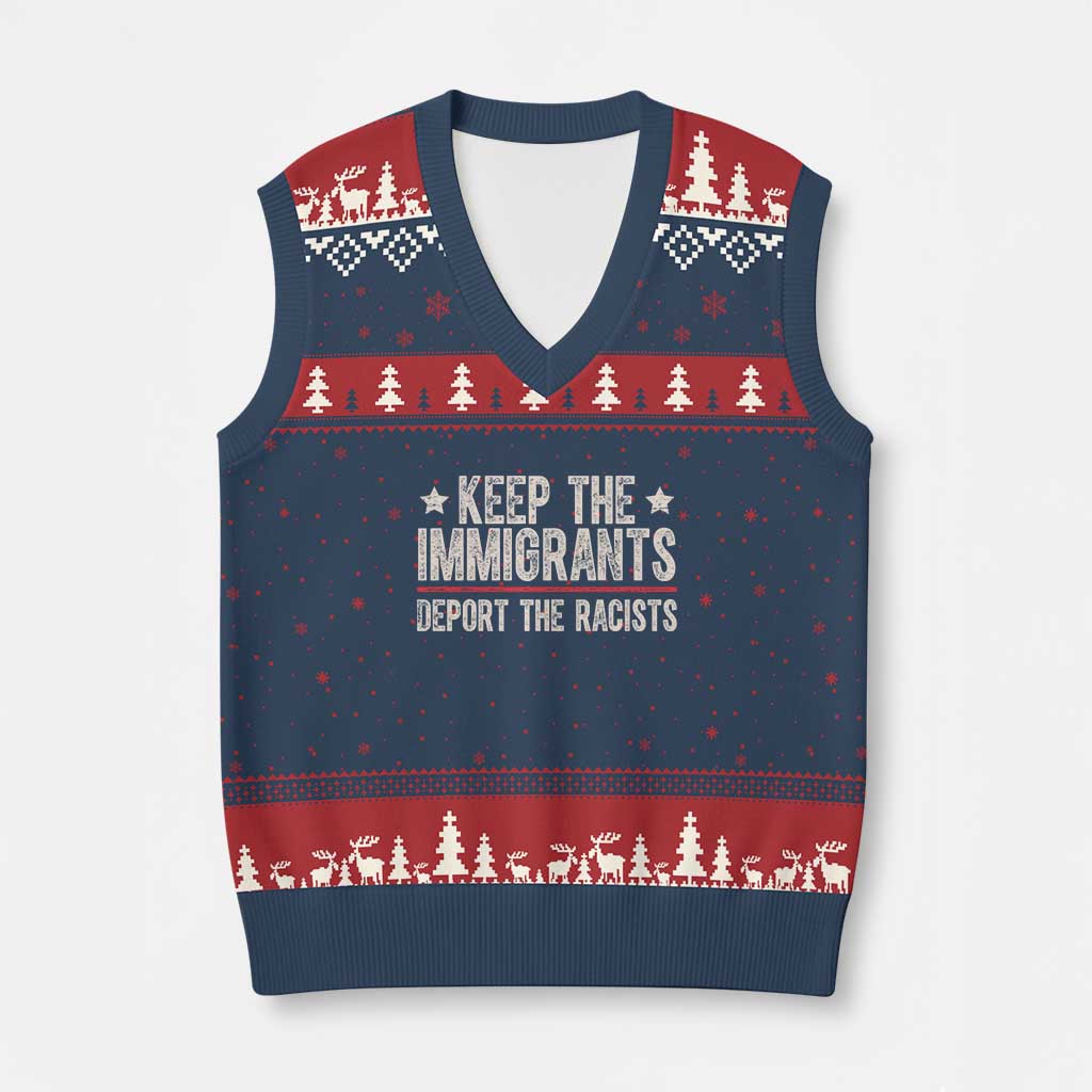 Keep The Immigrants Deport The Racists V-Neck Knit Sweater Vest Vintage Star - Wonder Print Shop