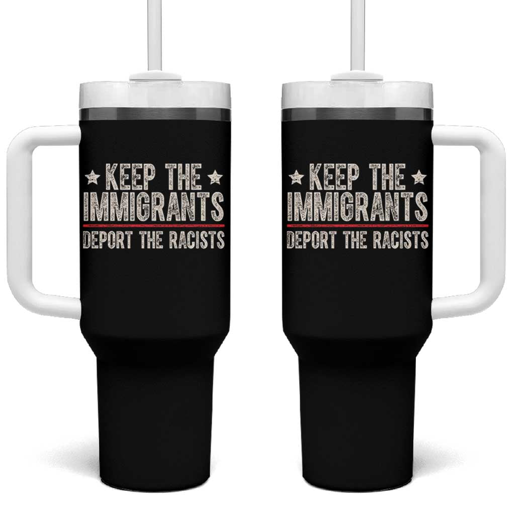 Keep The Immigrants Deport The Racists Tumbler With Handle Vintage Star - Wonder Print Shop