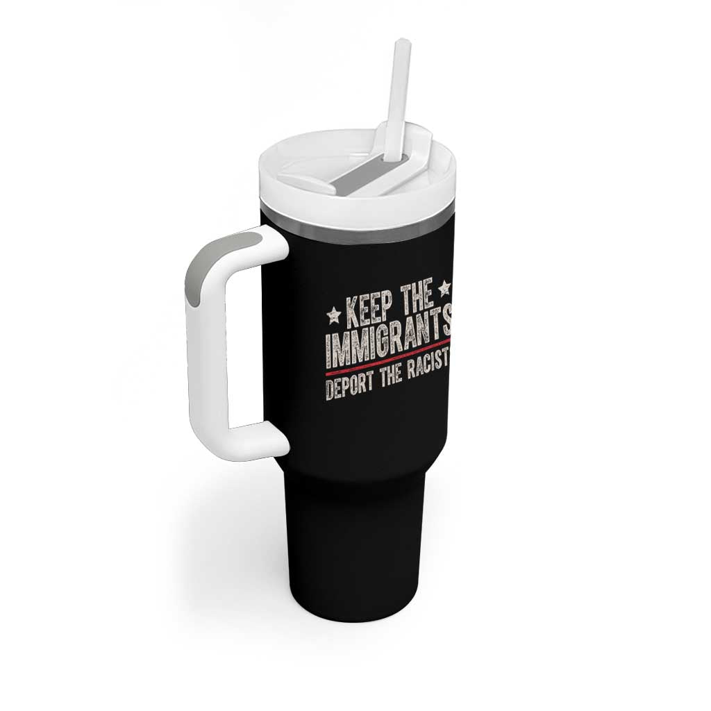 Keep The Immigrants Deport The Racists Tumbler With Handle Vintage Star - Wonder Print Shop
