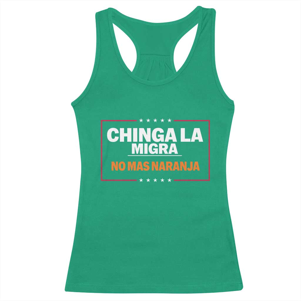 Funny Chinga La Migra No Mas Naranja Racerback Tank Top Star Stripes - Wonder Print Shop