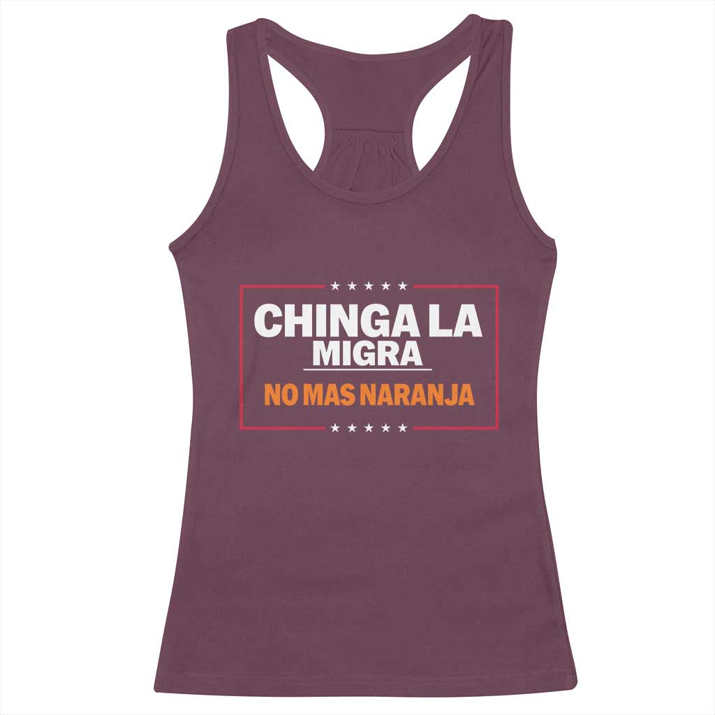 Funny Chinga La Migra No Mas Naranja Racerback Tank Top Star Stripes - Wonder Print Shop