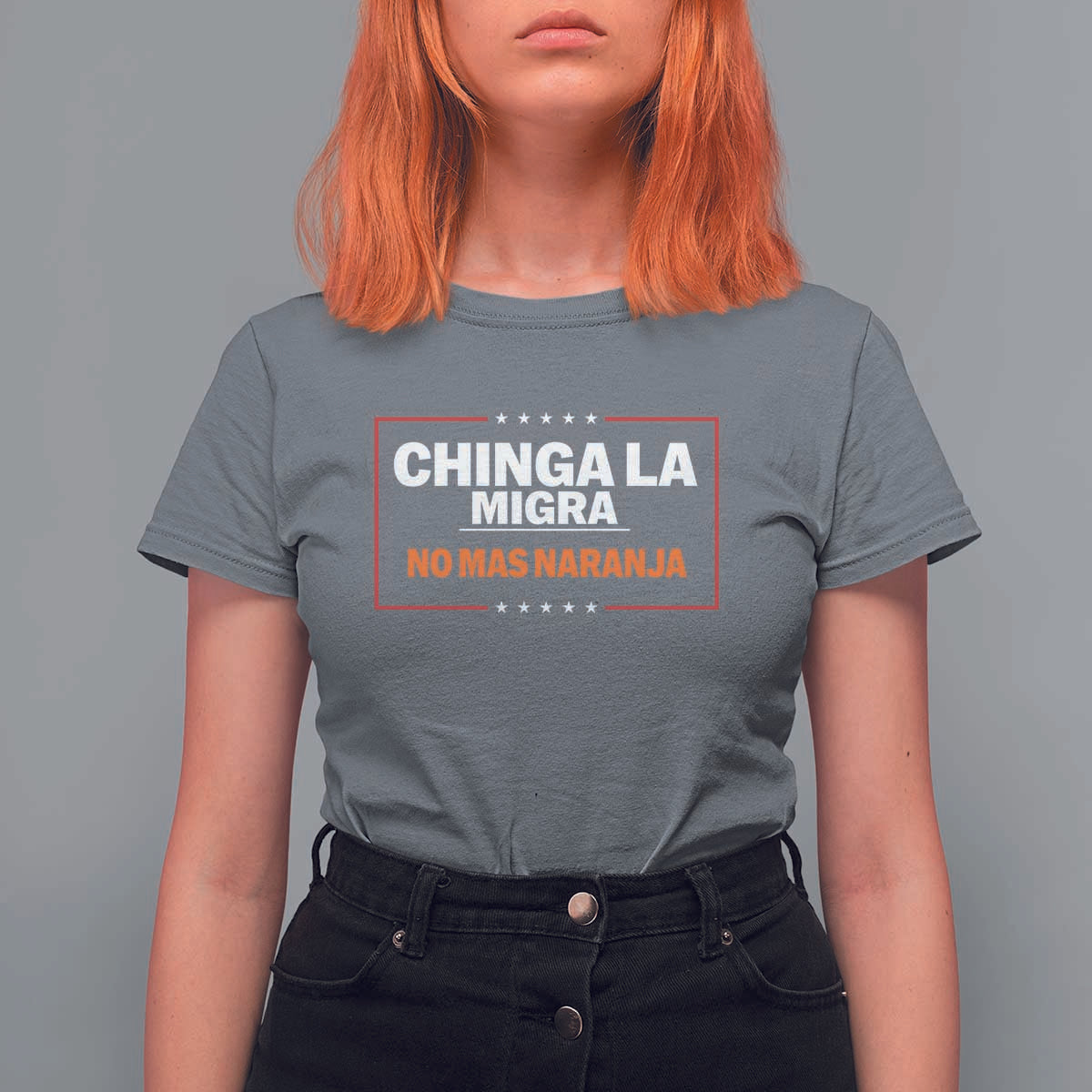Funny Chinga La Migra No Mas Naranja T Shirt For Women Star Stripes - Wonder Print Shop