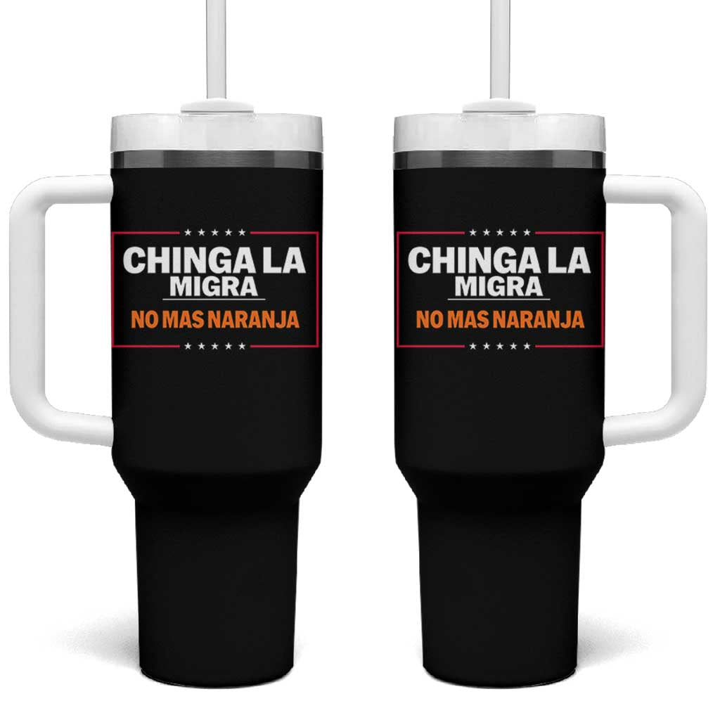 Funny Chinga La Migra No Mas Naranja Tumbler With Handle Star Stripes - Wonder Print Shop
