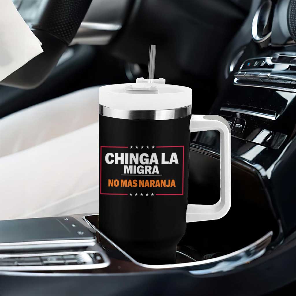 Funny Chinga La Migra No Mas Naranja Tumbler With Handle Star Stripes - Wonder Print Shop