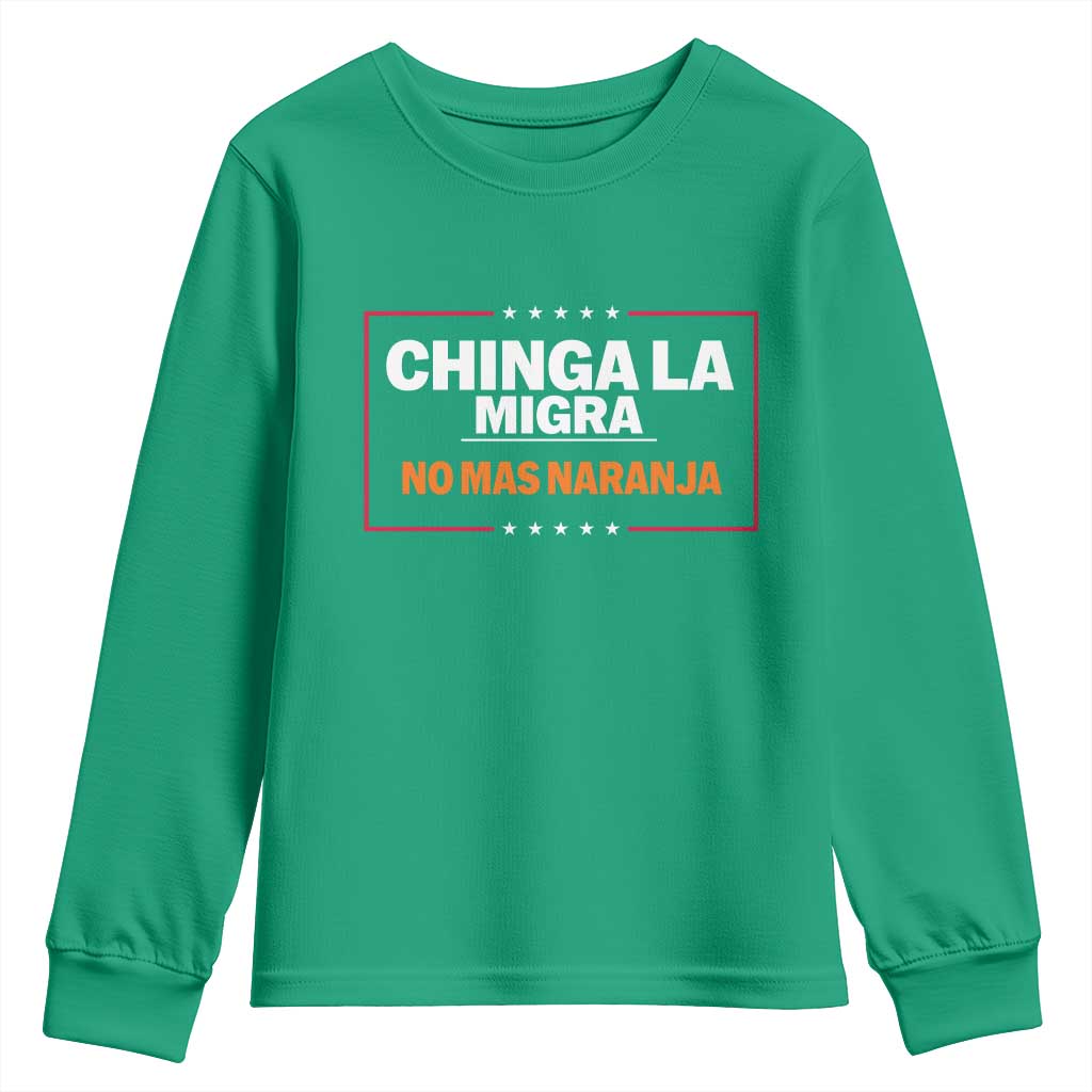 Funny Chinga La Migra No Mas Naranja Youth Sweatshirt Star Stripes - Wonder Print Shop