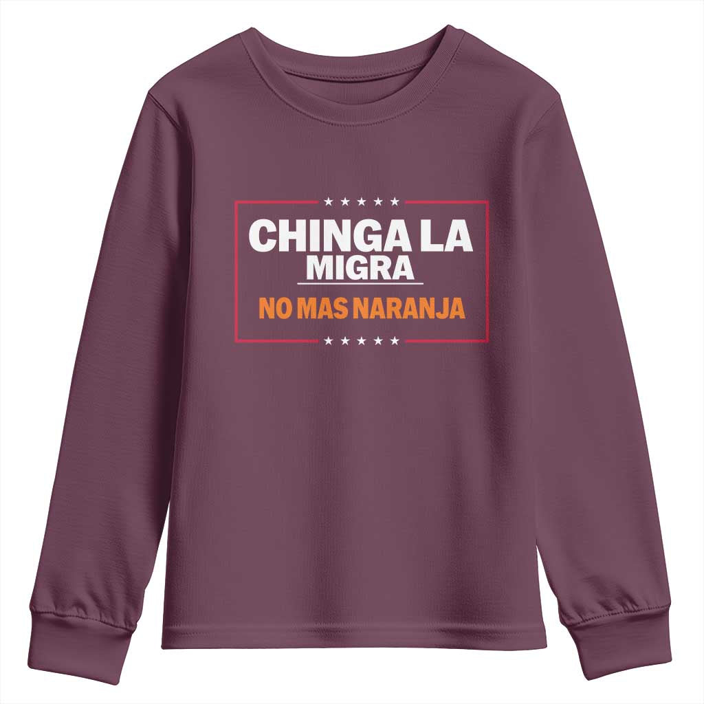 Funny Chinga La Migra No Mas Naranja Youth Sweatshirt Star Stripes - Wonder Print Shop