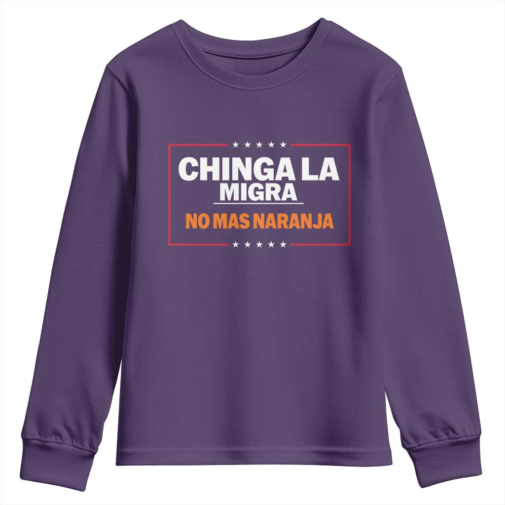 Funny Chinga La Migra No Mas Naranja Youth Sweatshirt Star Stripes - Wonder Print Shop