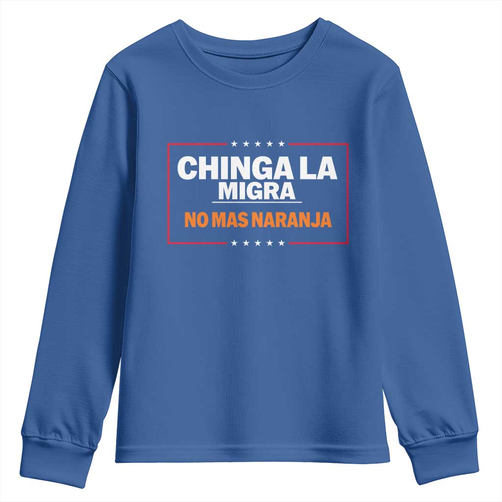 Funny Chinga La Migra No Mas Naranja Youth Sweatshirt Star Stripes - Wonder Print Shop