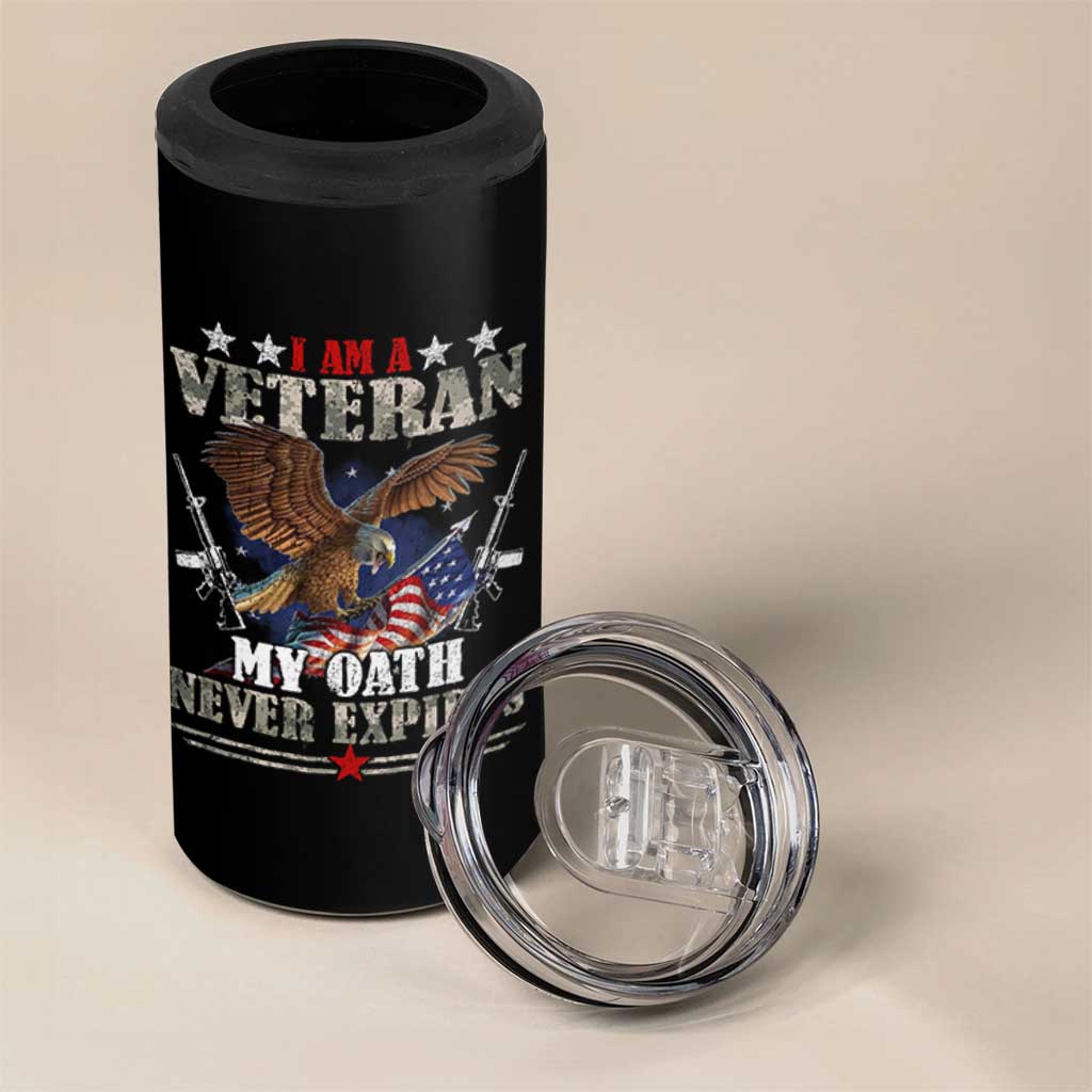 I Am A Veteran My Oath Never Expires 4 in 1 Can Cooler Tumbler Veteran Day Eagle American Flag - Wonder Print Shop