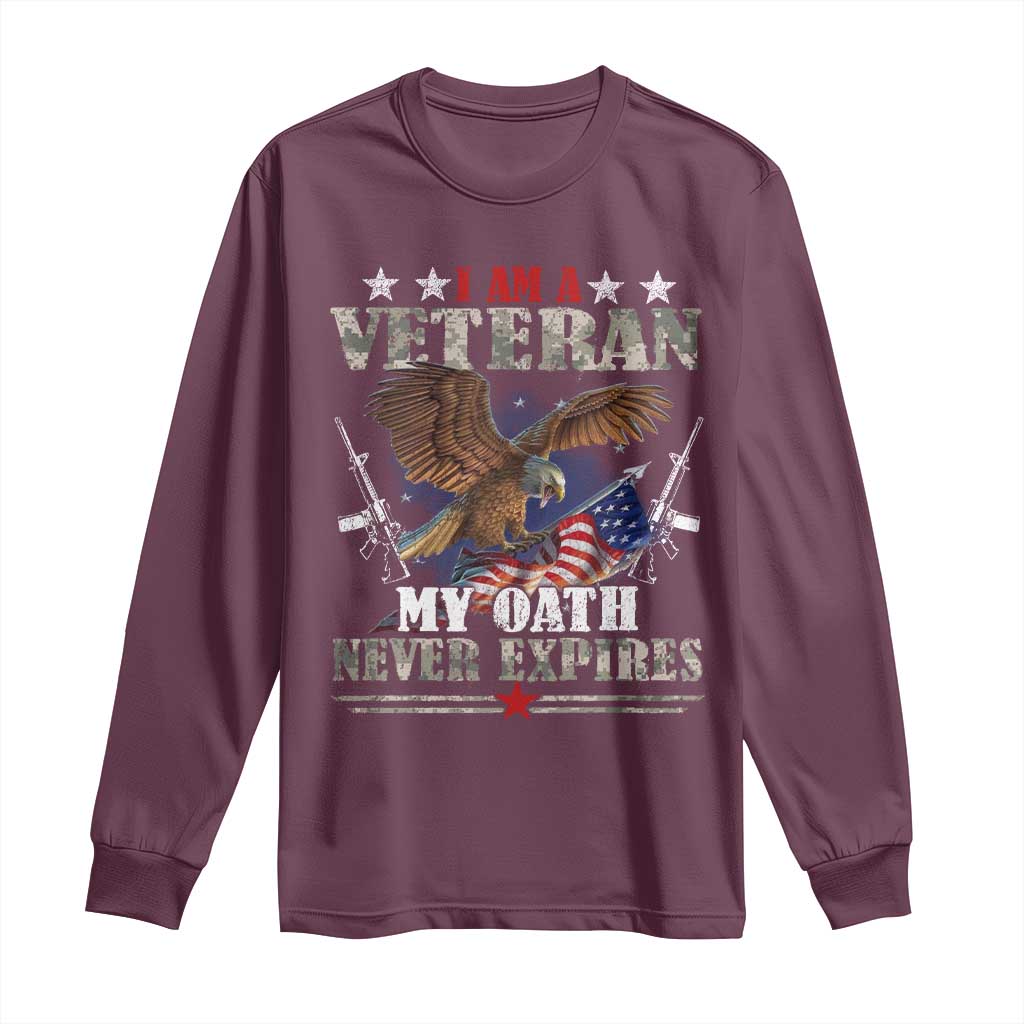 I Am A Veteran My Oath Never Expires Long Sleeve Shirt Veteran Day Eagle American Flag - Wonder Print Shop