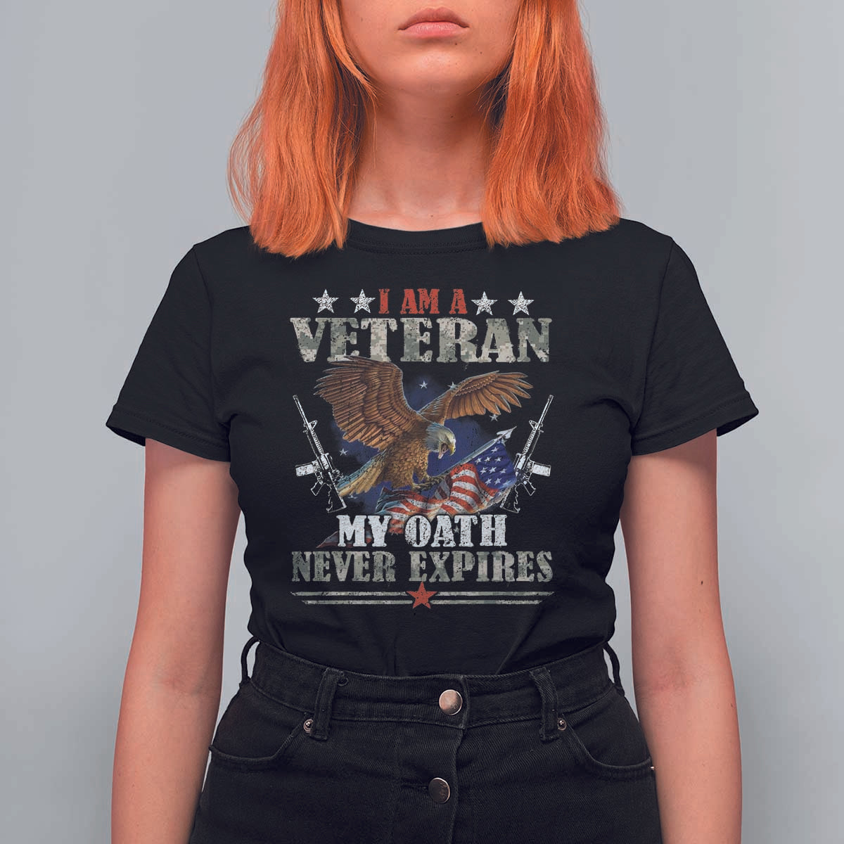 I Am A Veteran My Oath Never Expires T Shirt For Women Veteran Day Eagle American Flag - Wonder Print Shop