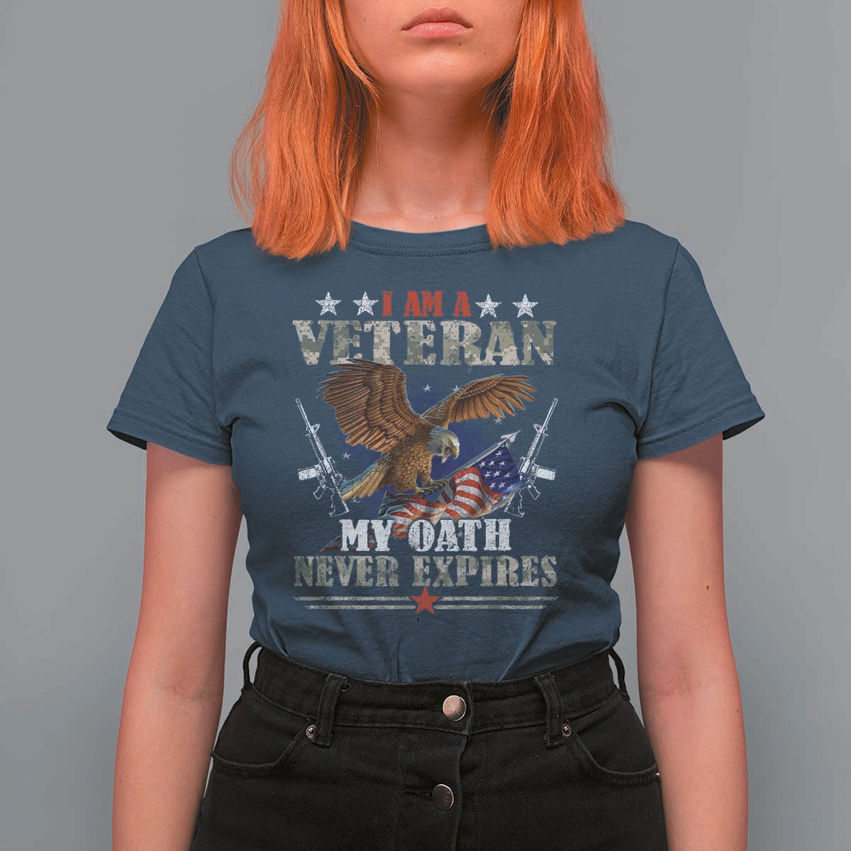 I Am A Veteran My Oath Never Expires T Shirt For Women Veteran Day Eagle American Flag - Wonder Print Shop