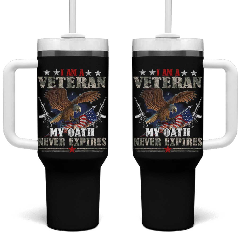 I Am A Veteran My Oath Never Expires Tumbler With Handle Veteran Day Eagle American Flag - Wonder Print Shop