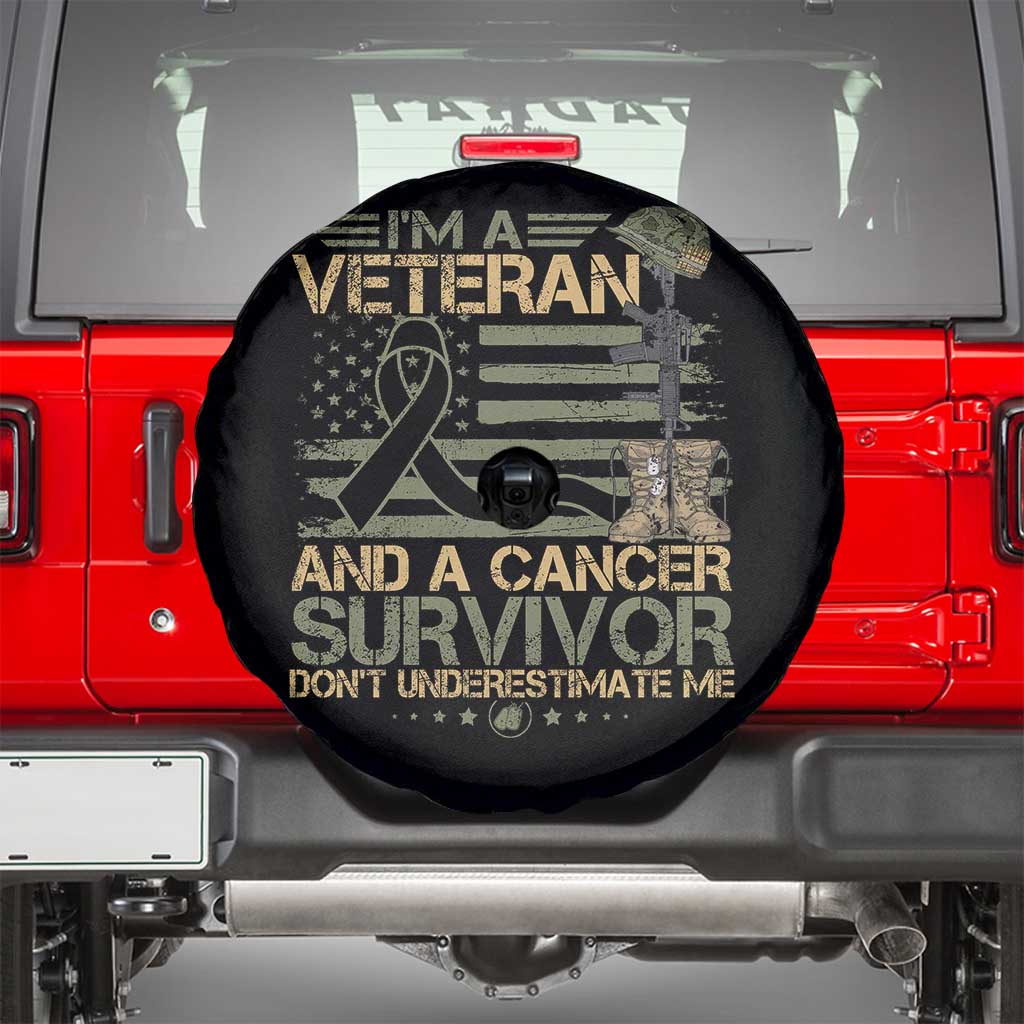I Am A Veteran And A Cancer Survivor Don't Underestimate Me Spare Tire Cover Vintage Camo American Flag - Wonder Print Shop