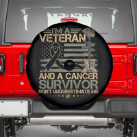 I Am A Veteran And A Cancer Survivor Don't Underestimate Me Spare Tire Cover Vintage Camo American Flag - Wonder Print Shop