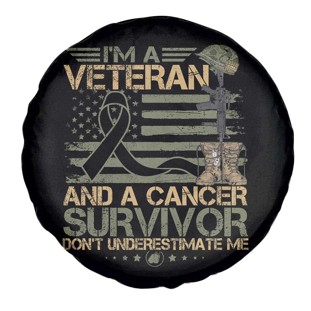 I Am A Veteran And A Cancer Survivor Don't Underestimate Me Spare Tire Cover Vintage Camo American Flag - Wonder Print Shop