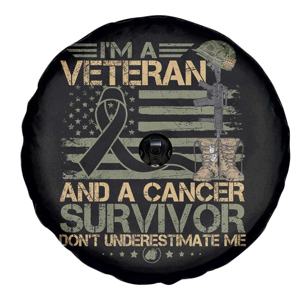 I Am A Veteran And A Cancer Survivor Don't Underestimate Me Spare Tire Cover Vintage Camo American Flag - Wonder Print Shop