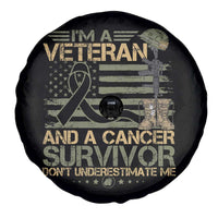 I Am A Veteran And A Cancer Survivor Don't Underestimate Me Spare Tire Cover Vintage Camo American Flag - Wonder Print Shop