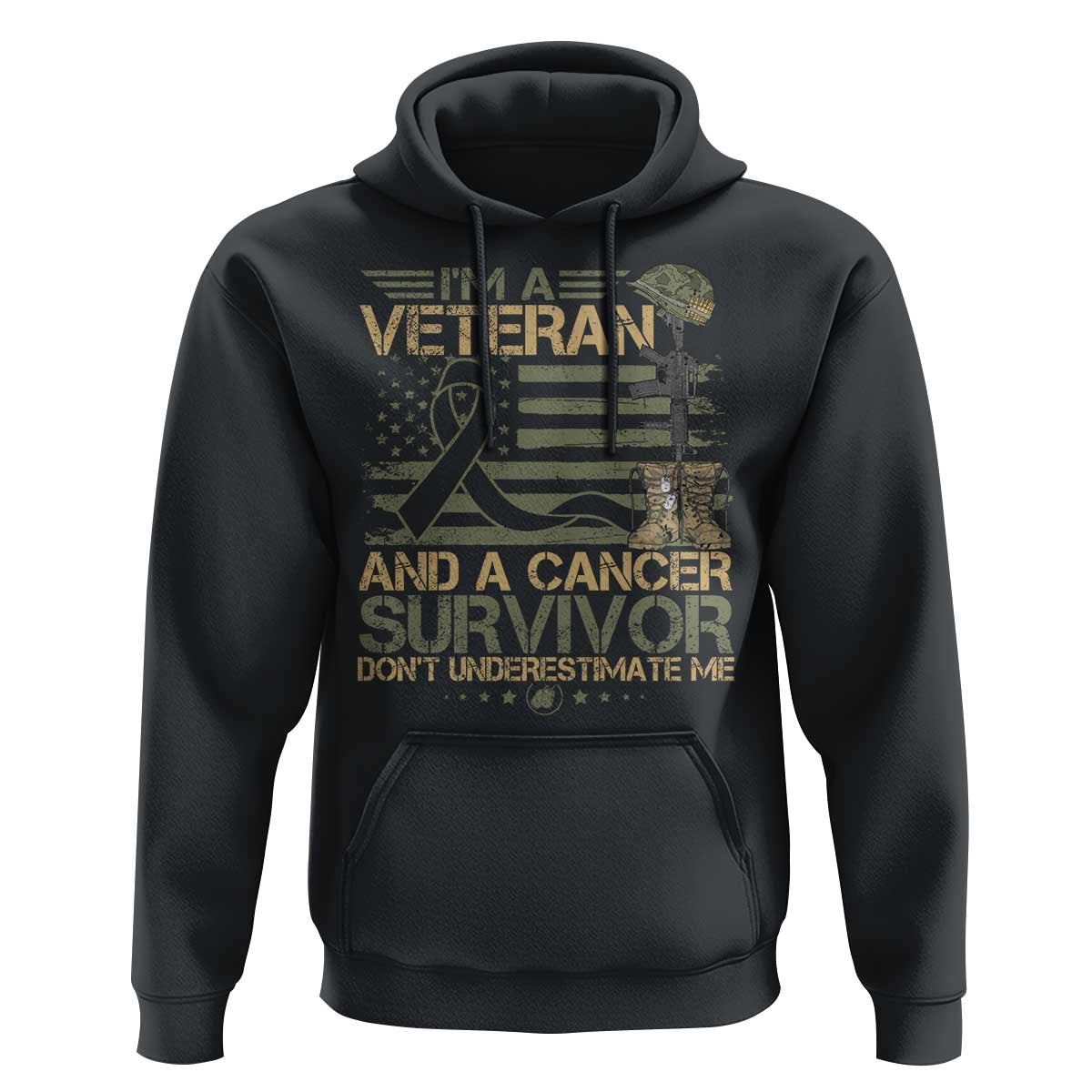 I Am A Veteran And A Cancer Survivor Don't Underestimate Me Hoodie Vintage Camo American Flag - Wonder Print Shop