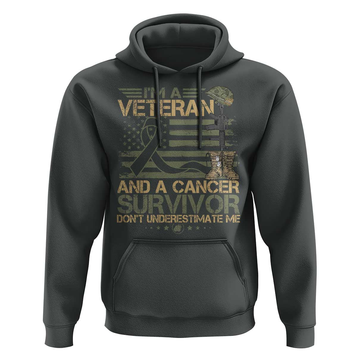 I Am A Veteran And A Cancer Survivor Don't Underestimate Me Hoodie Vintage Camo American Flag - Wonder Print Shop