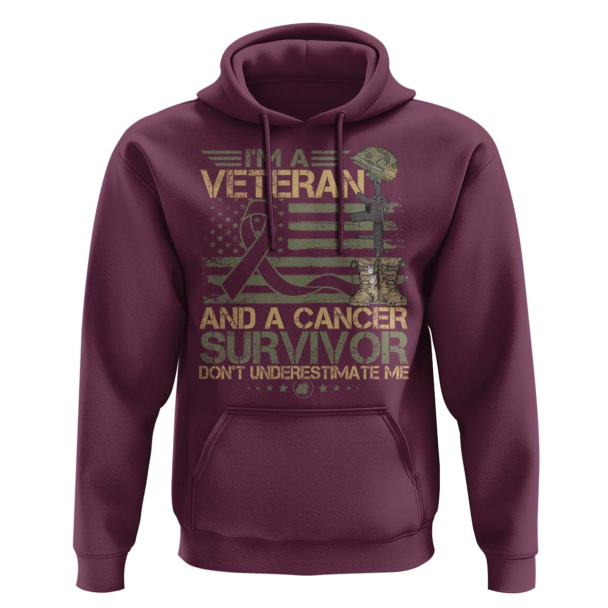 I Am A Veteran And A Cancer Survivor Don't Underestimate Me Hoodie Vintage Camo American Flag - Wonder Print Shop