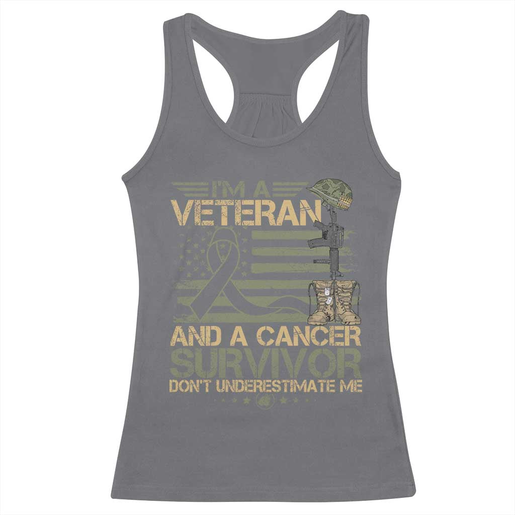 I Am A Veteran And A Cancer Survivor Don't Underestimate Me Racerback Tank Top Vintage Camo American Flag - Wonder Print Shop