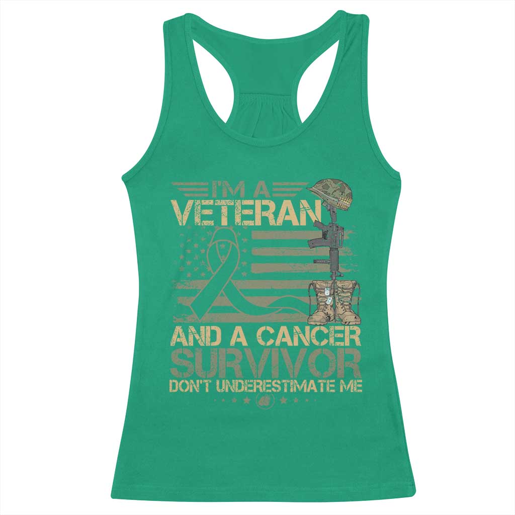 I Am A Veteran And A Cancer Survivor Don't Underestimate Me Racerback Tank Top Vintage Camo American Flag - Wonder Print Shop
