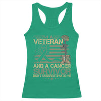 I Am A Veteran And A Cancer Survivor Don't Underestimate Me Racerback Tank Top Vintage Camo American Flag - Wonder Print Shop