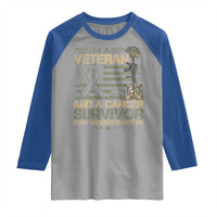 I Am A Veteran And A Cancer Survivor Don't Underestimate Me Raglan Shirt Vintage Camo American Flag - Wonder Print Shop