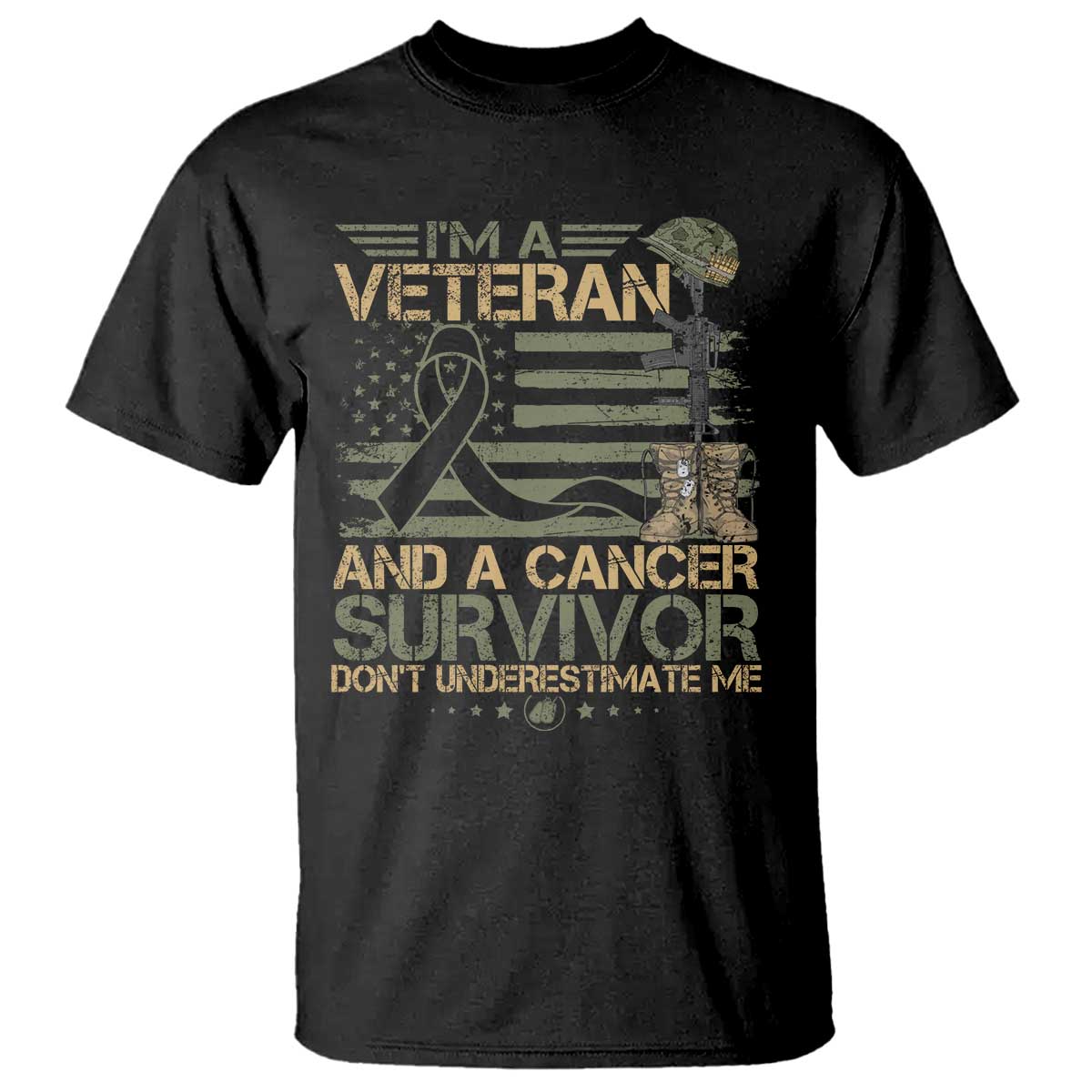 I Am A Veteran And A Cancer Survivor Don't Underestimate Me T Shirt Vintage Camo American Flag - Wonder Print Shop