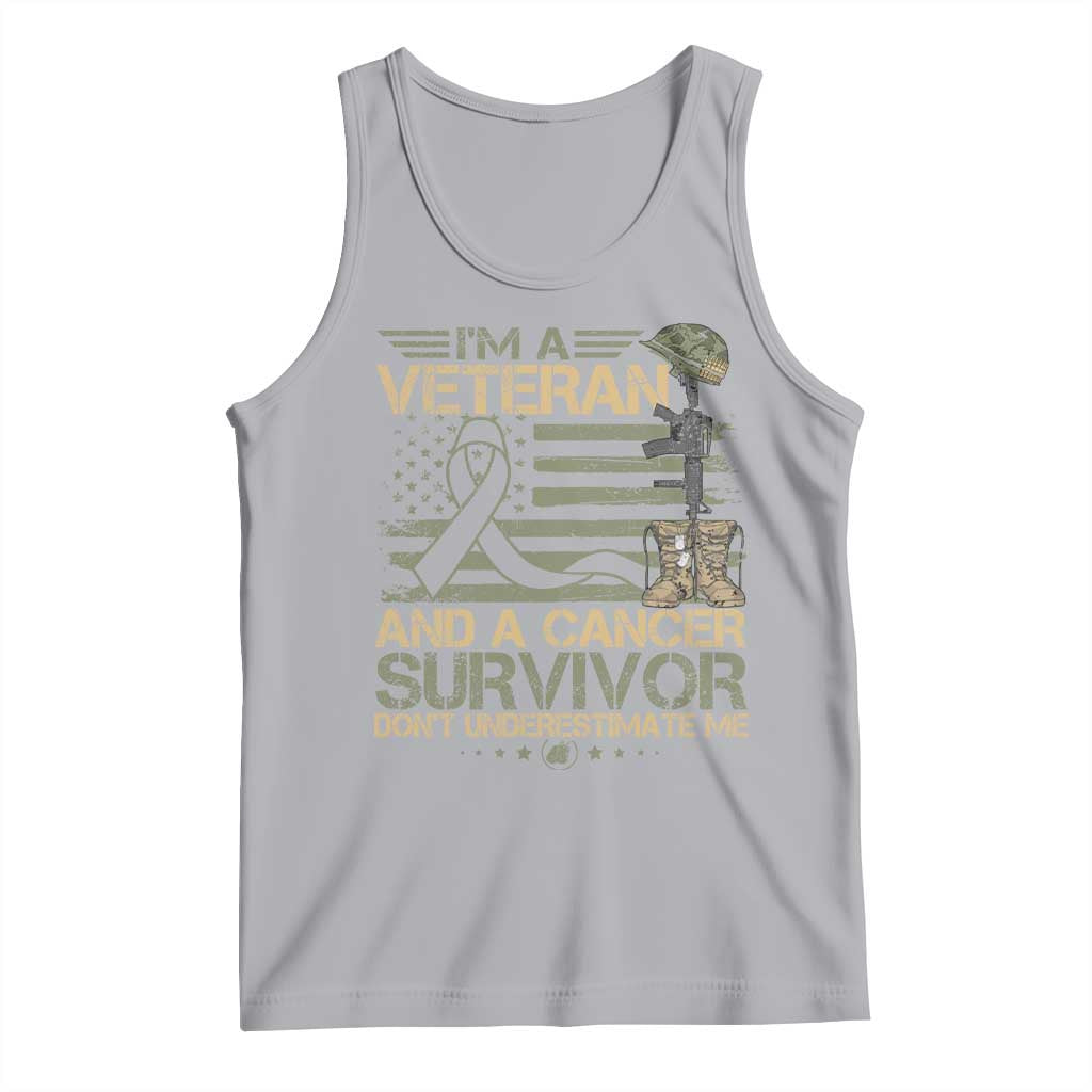 I Am A Veteran And A Cancer Survivor Don't Underestimate Me Tank Top Vintage Camo American Flag - Wonder Print Shop