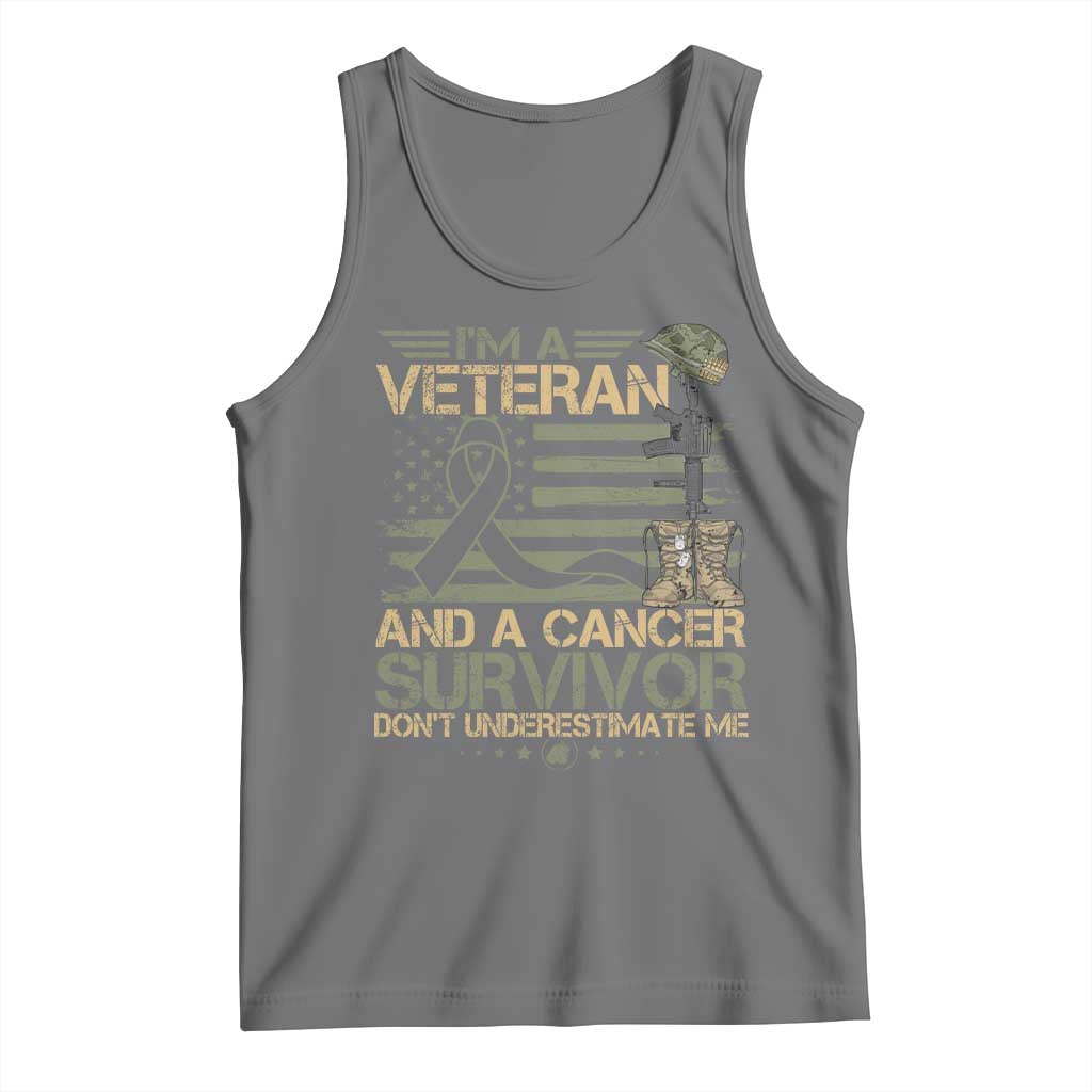 I Am A Veteran And A Cancer Survivor Don't Underestimate Me Tank Top Vintage Camo American Flag - Wonder Print Shop
