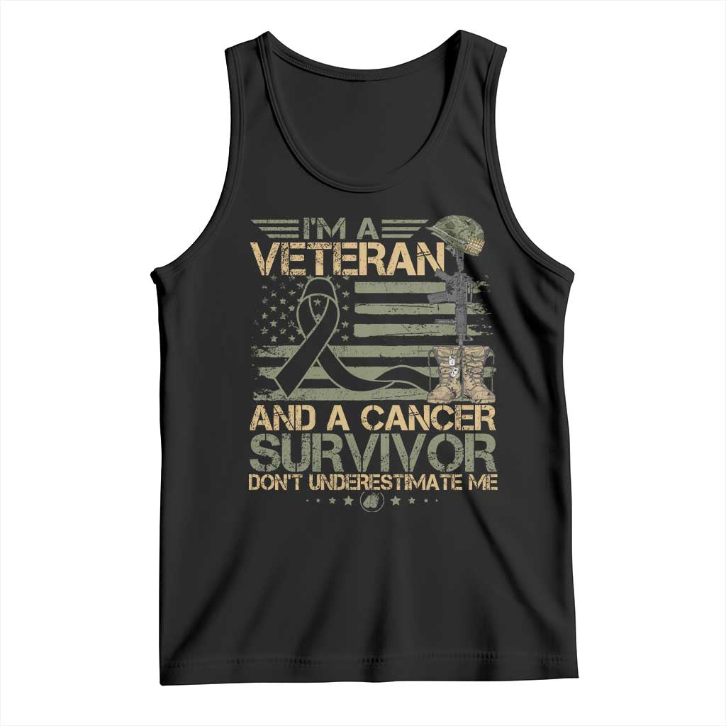 I Am A Veteran And A Cancer Survivor Don't Underestimate Me Tank Top Vintage Camo American Flag - Wonder Print Shop