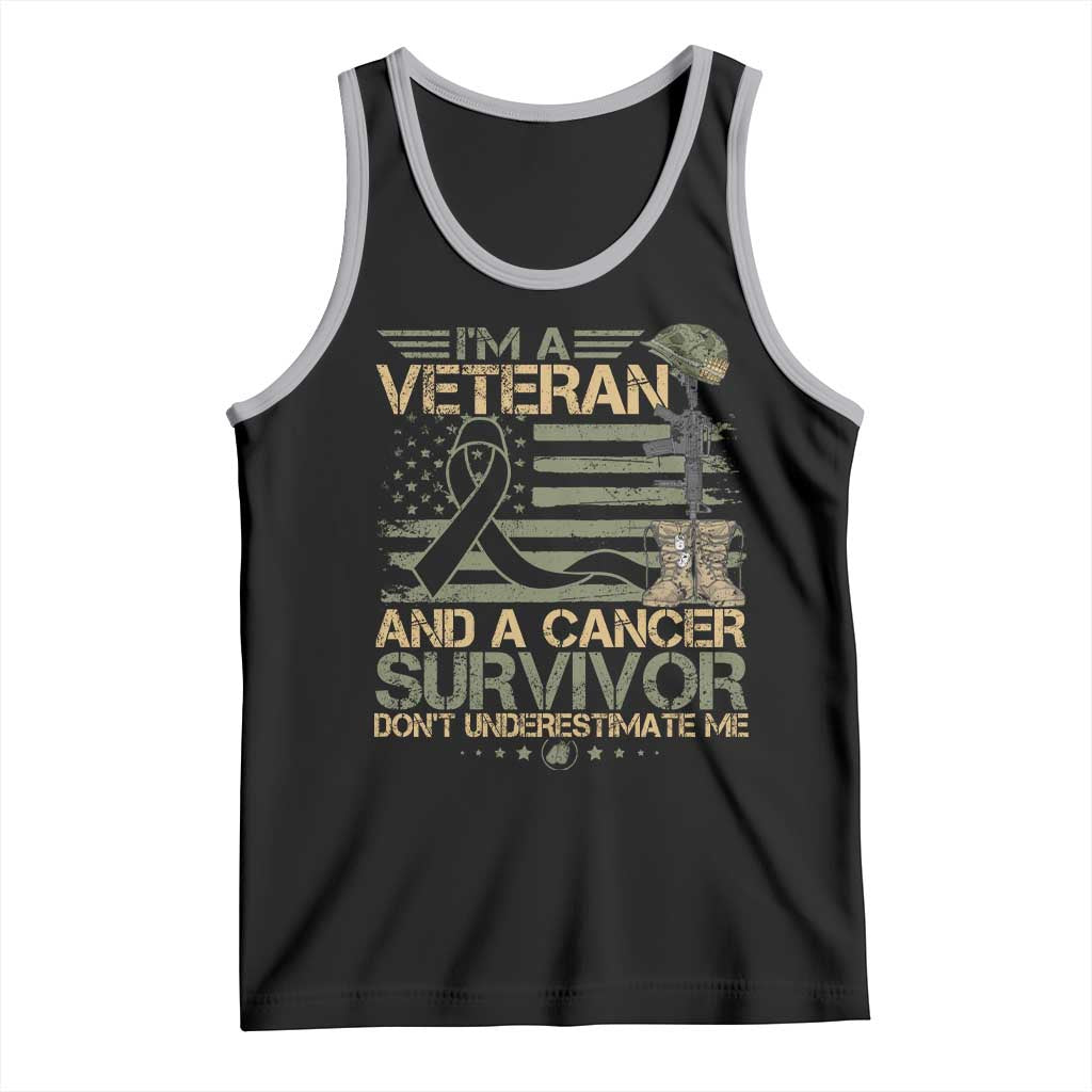 I Am A Veteran And A Cancer Survivor Don't Underestimate Me Tank Top Vintage Camo American Flag - Wonder Print Shop