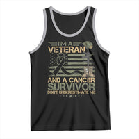 I Am A Veteran And A Cancer Survivor Don't Underestimate Me Tank Top Vintage Camo American Flag - Wonder Print Shop