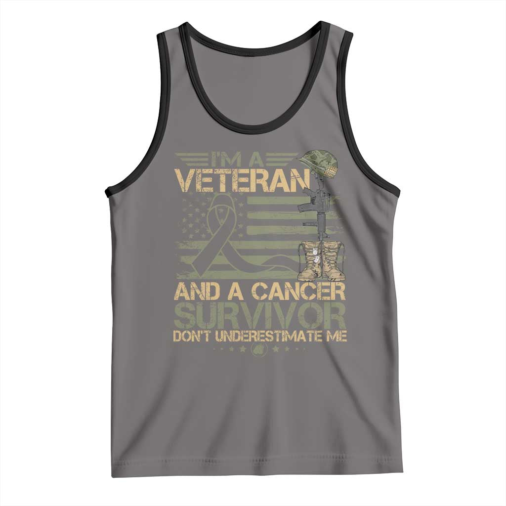 I Am A Veteran And A Cancer Survivor Don't Underestimate Me Tank Top Vintage Camo American Flag - Wonder Print Shop